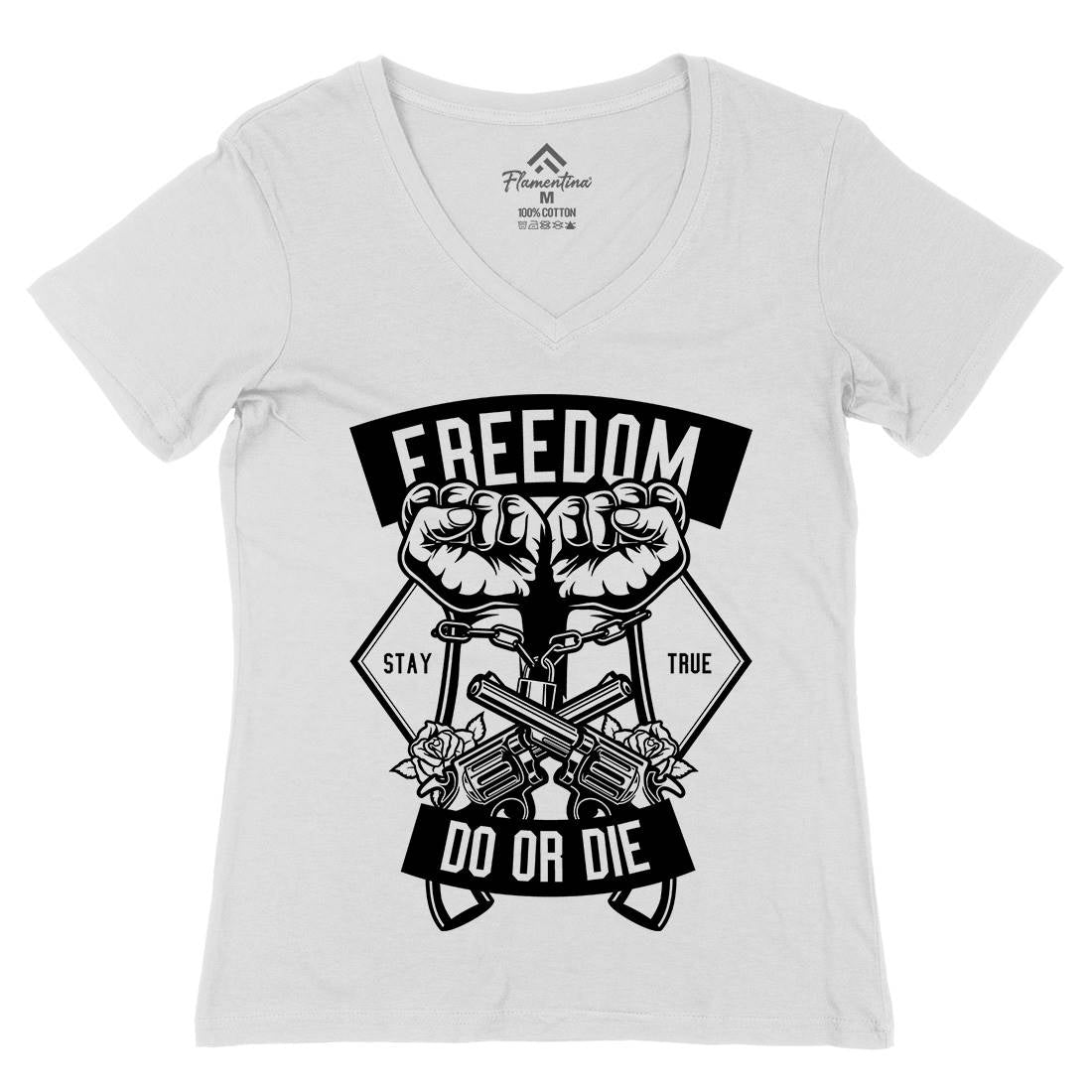 Freedom Do Or Die Womens Organic V-Neck T-Shirt Retro B545