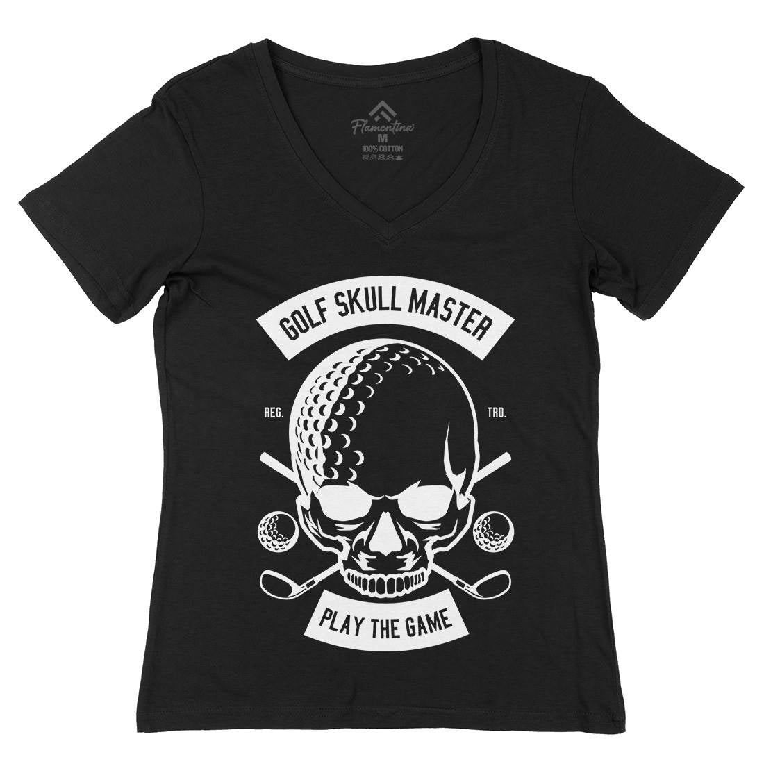 Golf Skull Master Womens Organic V-Neck T-Shirt Sport B548