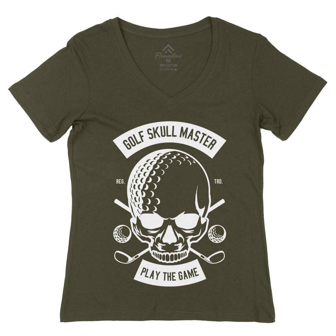 Golf Skull Master Womens Organic V-Neck T-Shirt Sport B548