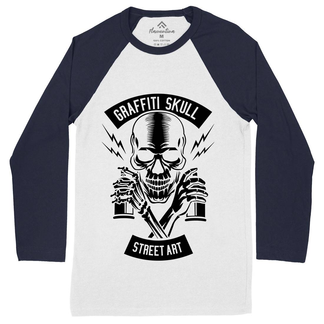Skull Mens Long Sleeve Baseball T-Shirt Graffiti B550