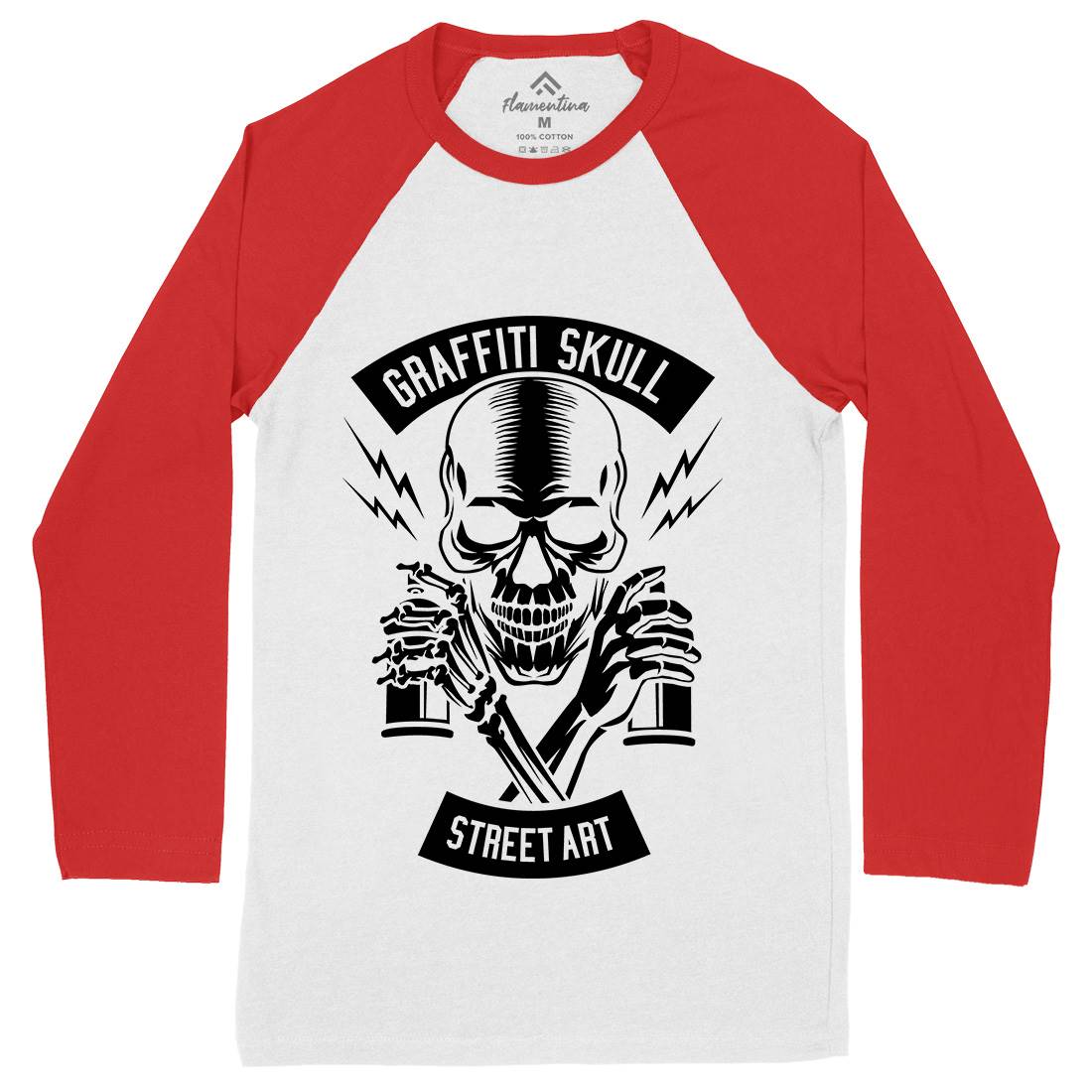 Skull Mens Long Sleeve Baseball T-Shirt Graffiti B550