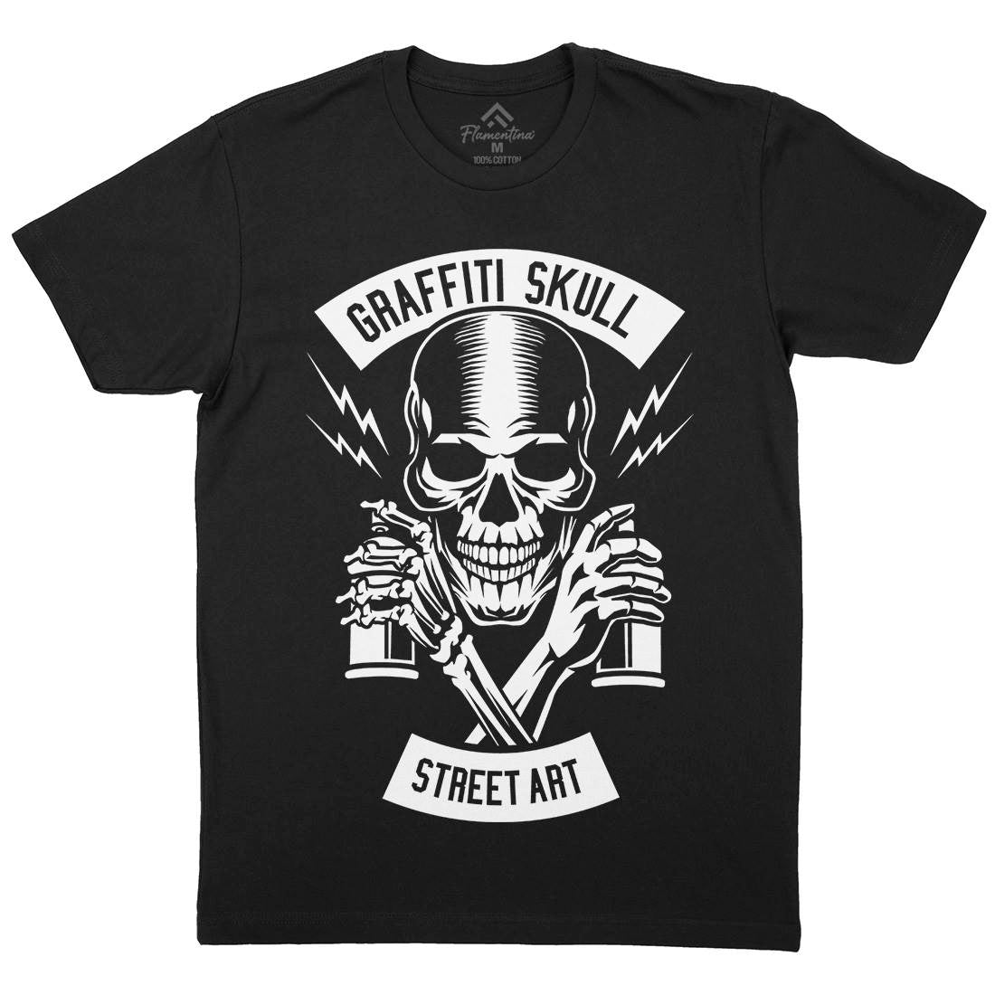 Skull Mens Organic Crew Neck T-Shirt Graffiti B550