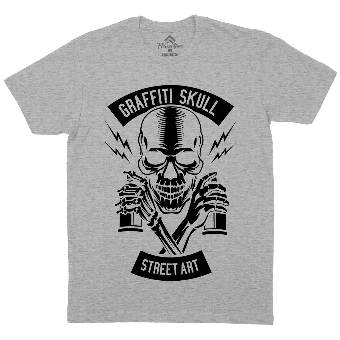 Skull Mens Organic Crew Neck T-Shirt Graffiti B550