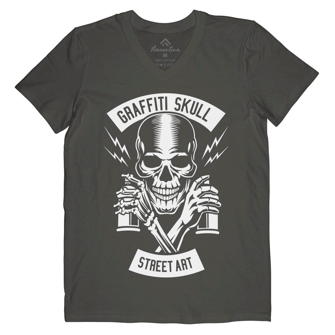 Skull Mens V-Neck T-Shirt Graffiti B550