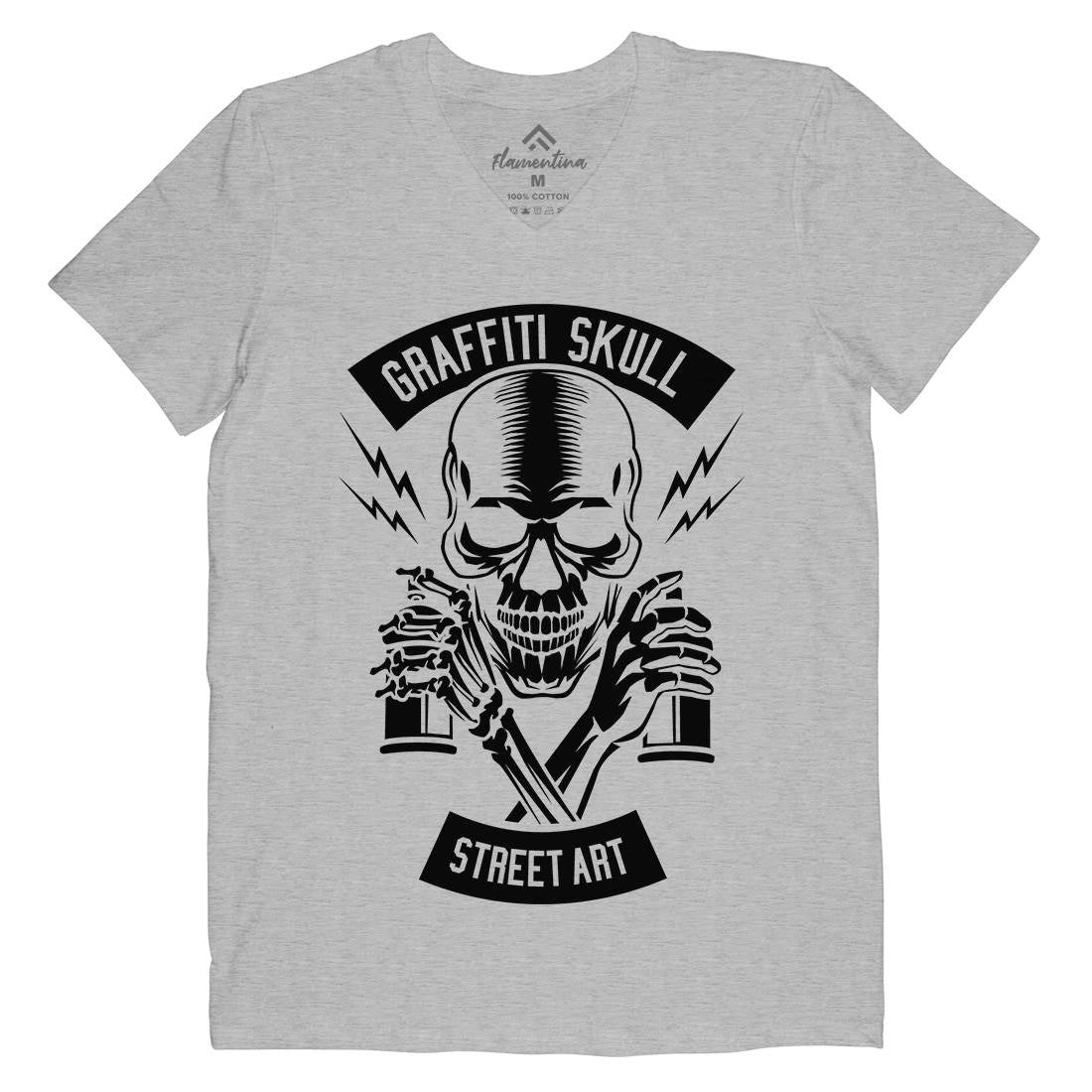 Skull Mens V-Neck T-Shirt Graffiti B550