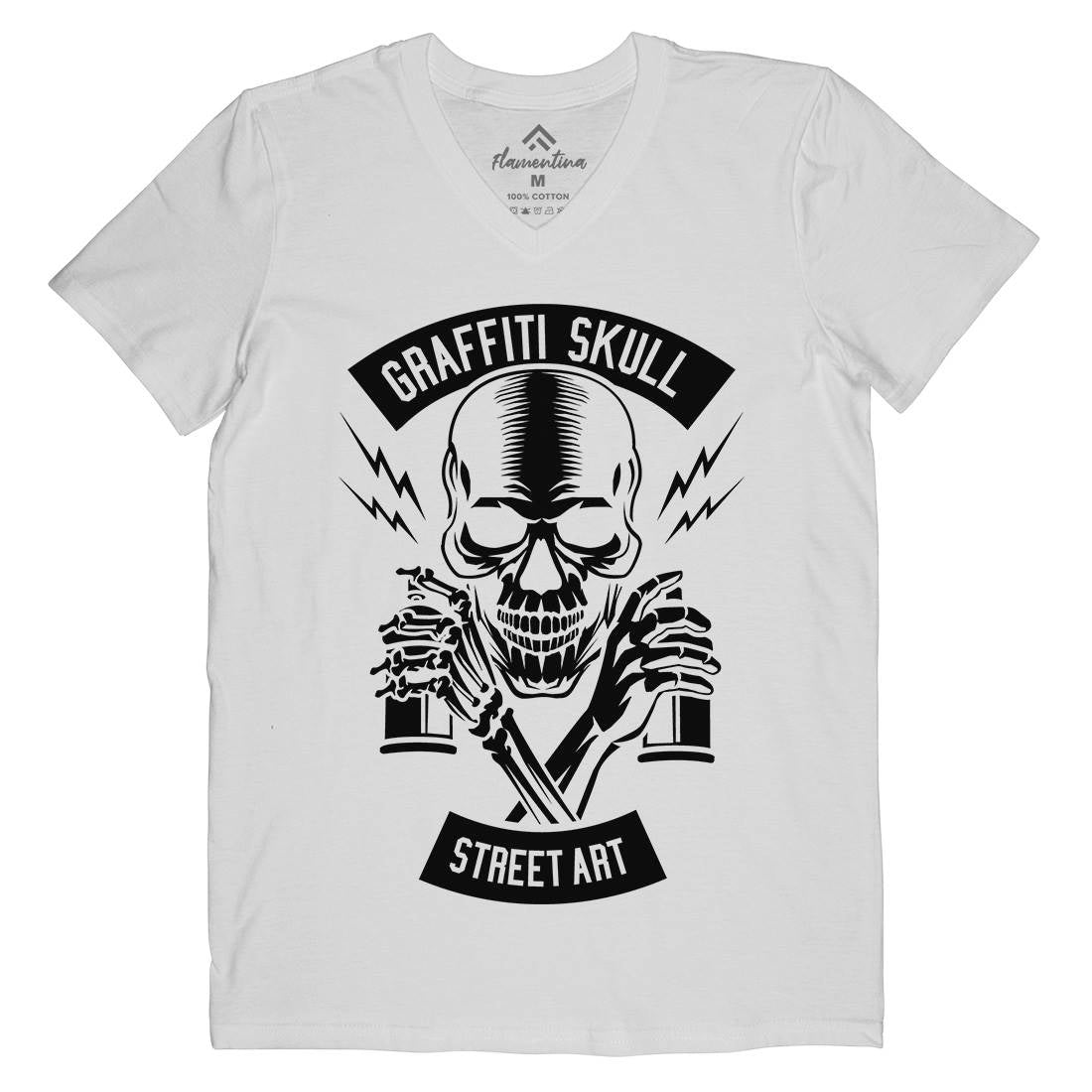 Skull Mens Organic V-Neck T-Shirt Graffiti B550