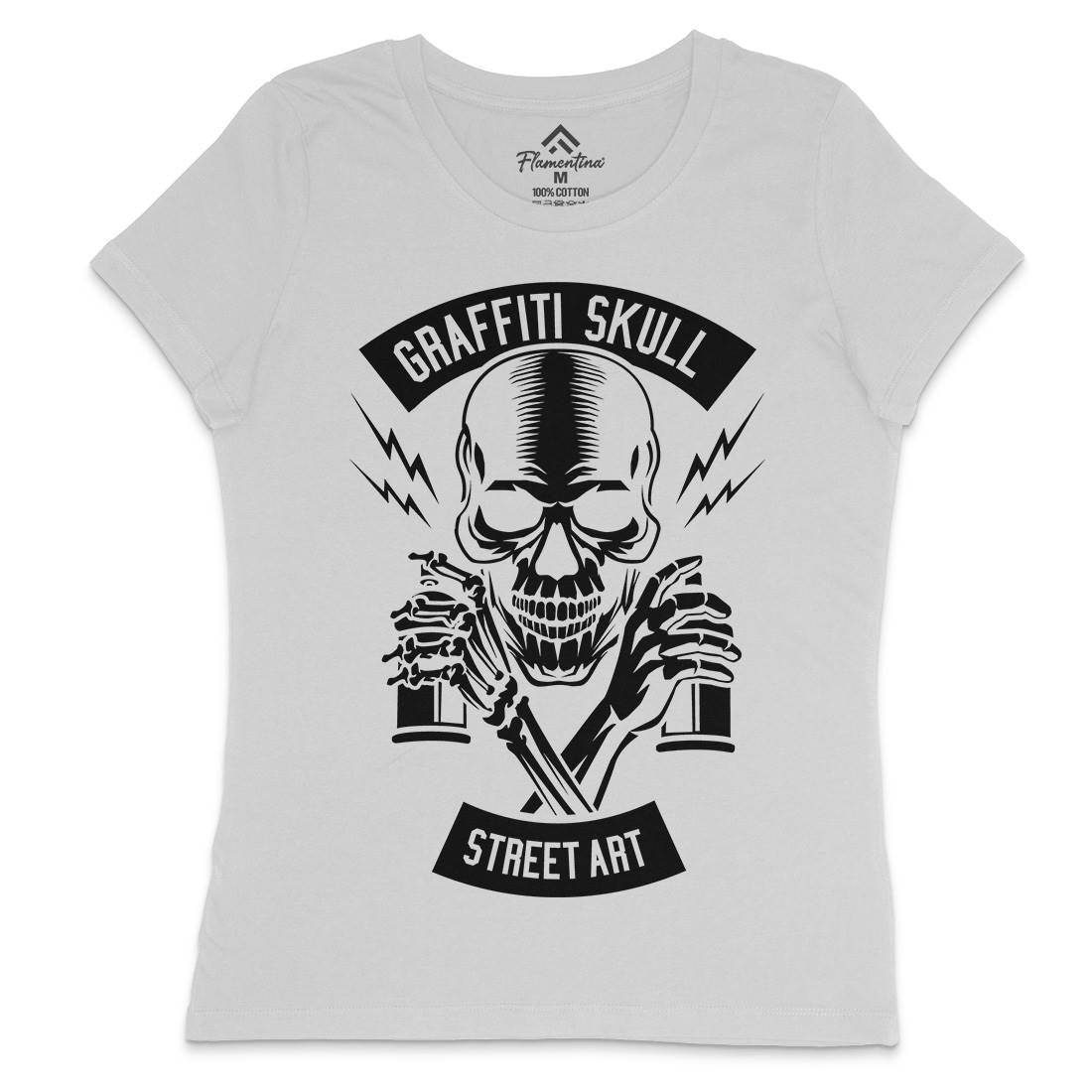 Skull Womens Crew Neck T-Shirt Graffiti B550