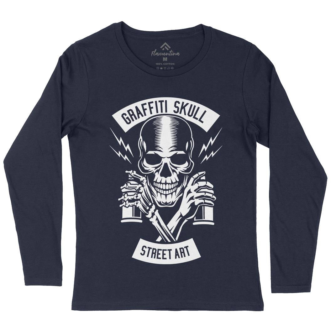 Skull Womens Long Sleeve T-Shirt Graffiti B550