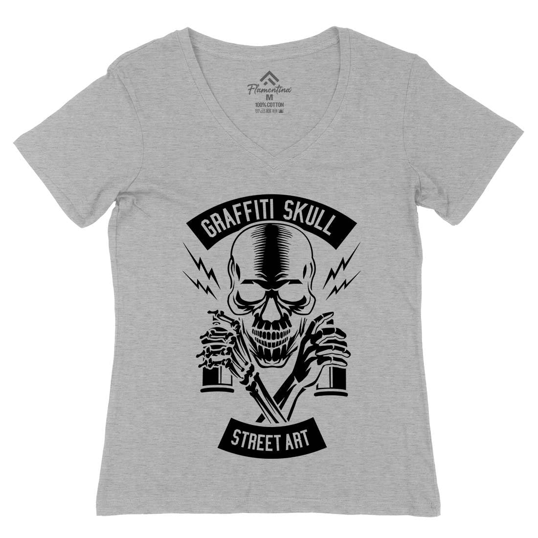 Skull Womens Organic V-Neck T-Shirt Graffiti B550