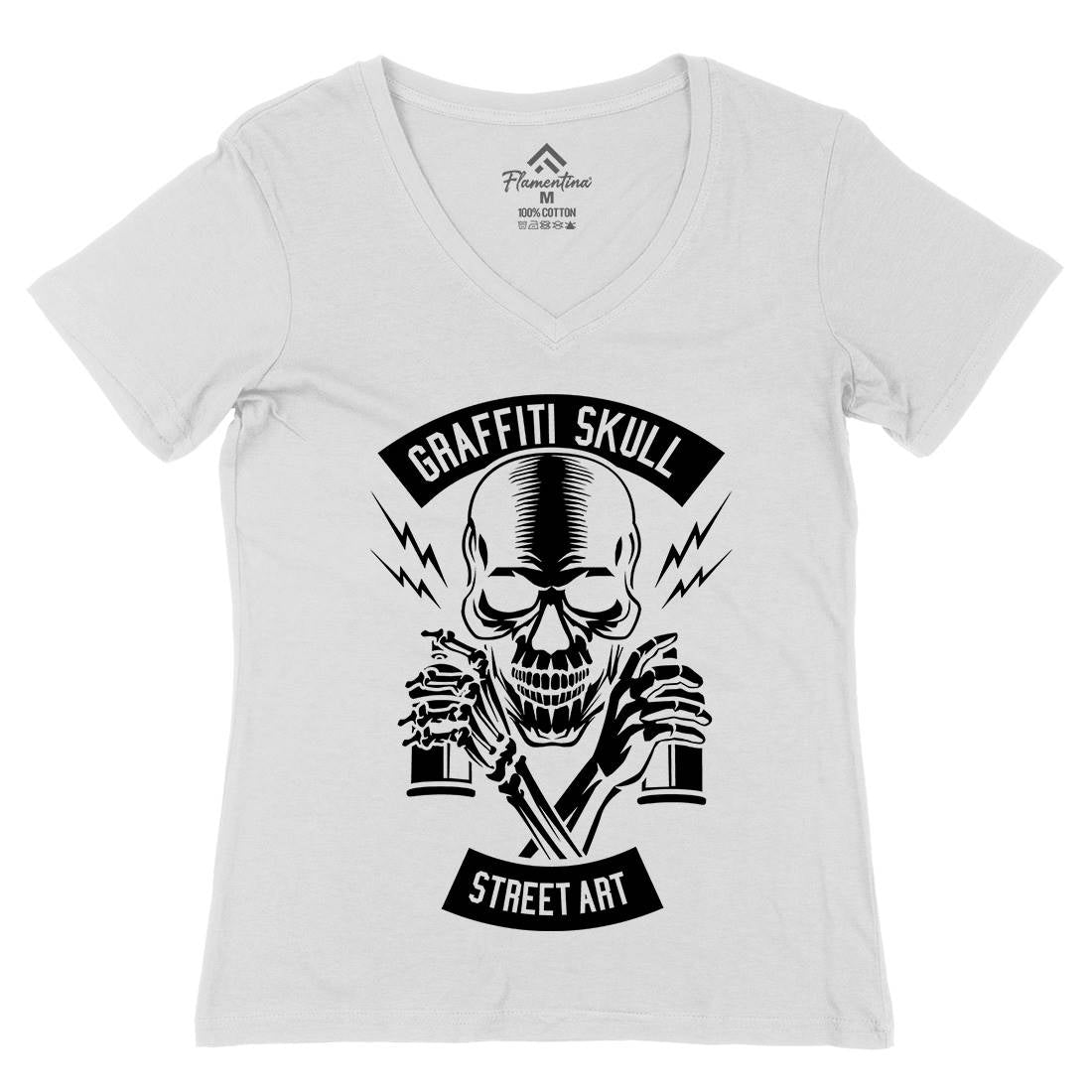 Skull Womens Organic V-Neck T-Shirt Graffiti B550