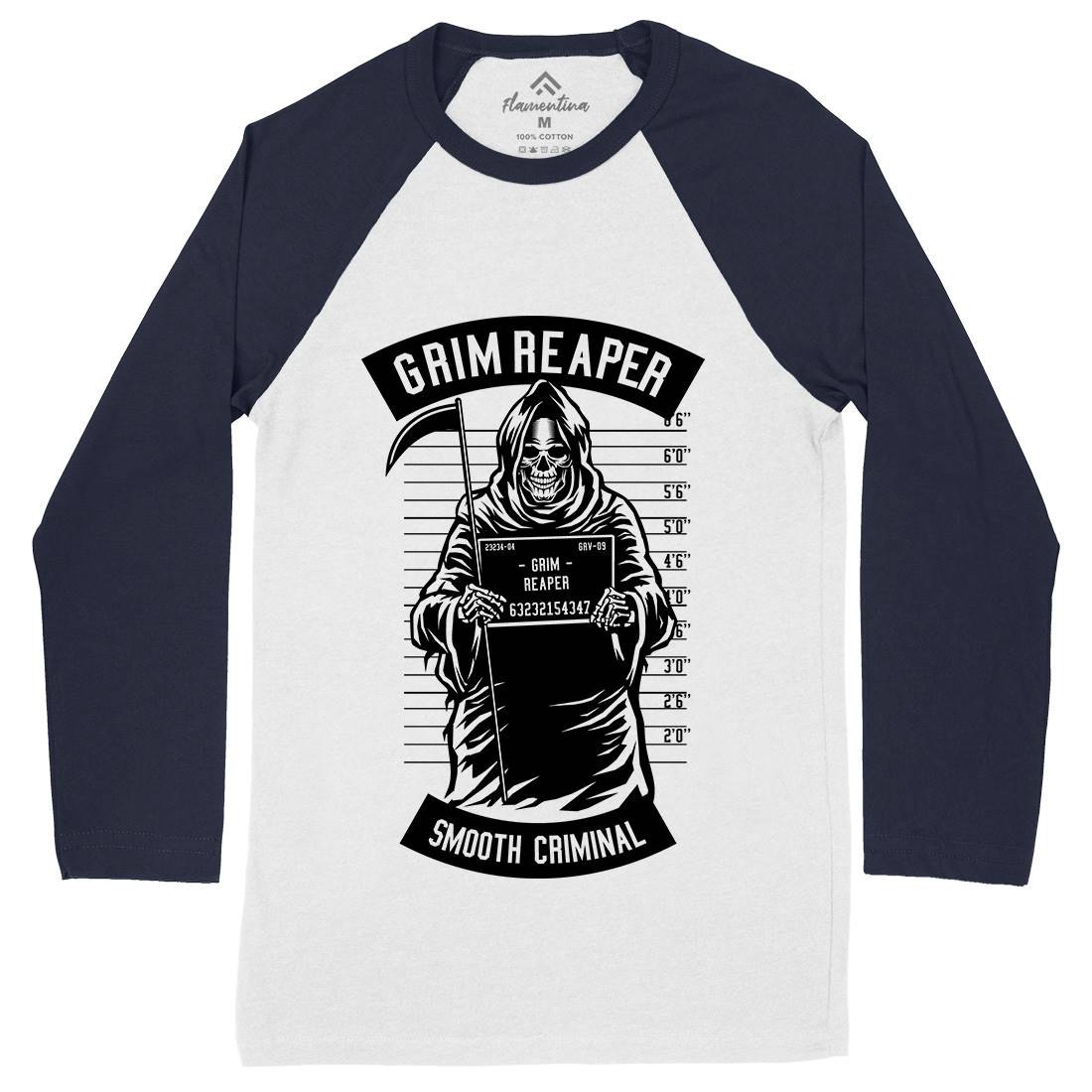 Grim Reaper Mens Long Sleeve Baseball T-Shirt Horror B551