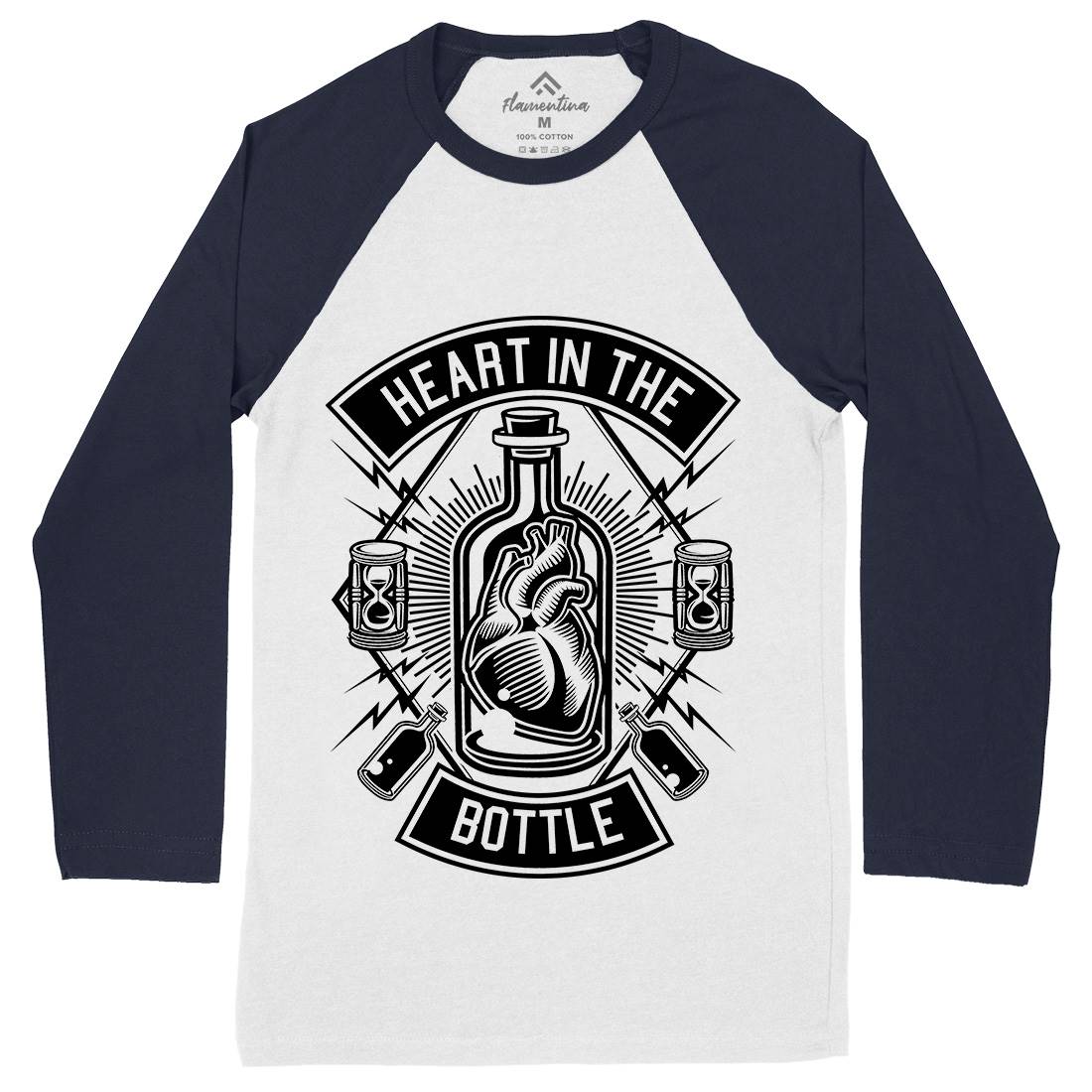 Heart In The Bottle Mens Long Sleeve Baseball T-Shirt Navy B552