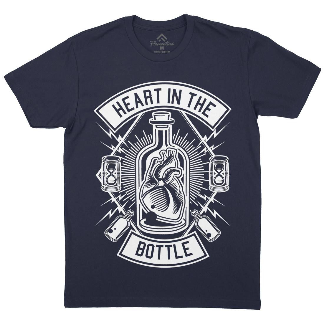 Heart In The Bottle Mens Organic Crew Neck T-Shirt Navy B552