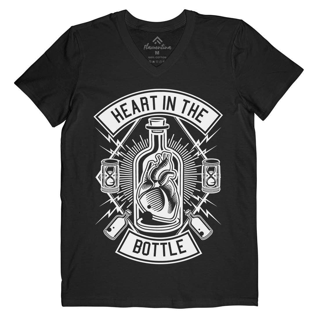 Heart In The Bottle Mens V-Neck T-Shirt Navy B552