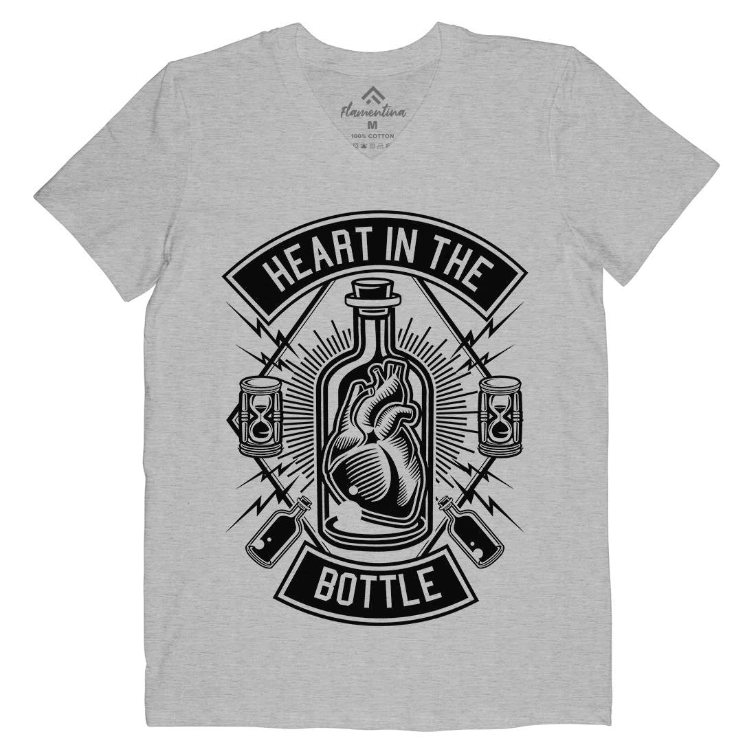 Heart In The Bottle Mens Organic V-Neck T-Shirt Navy B552