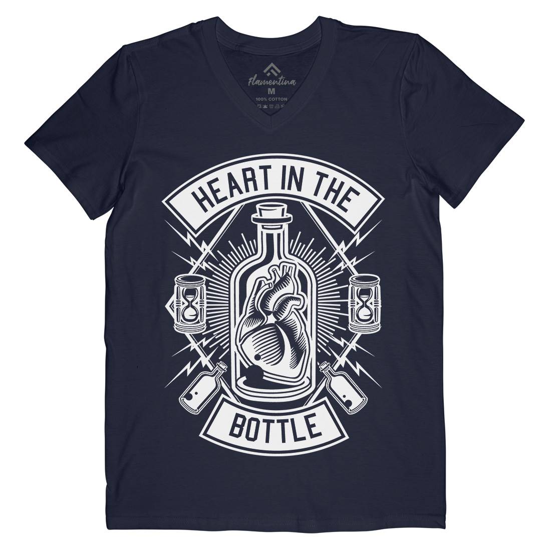 Heart In The Bottle Mens Organic V-Neck T-Shirt Navy B552