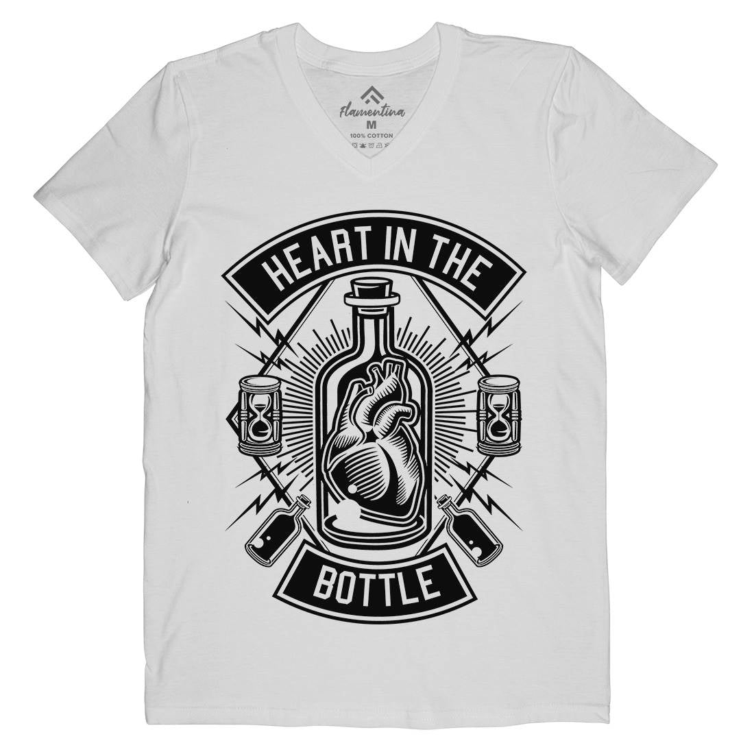 Heart In The Bottle Mens V-Neck T-Shirt Navy B552