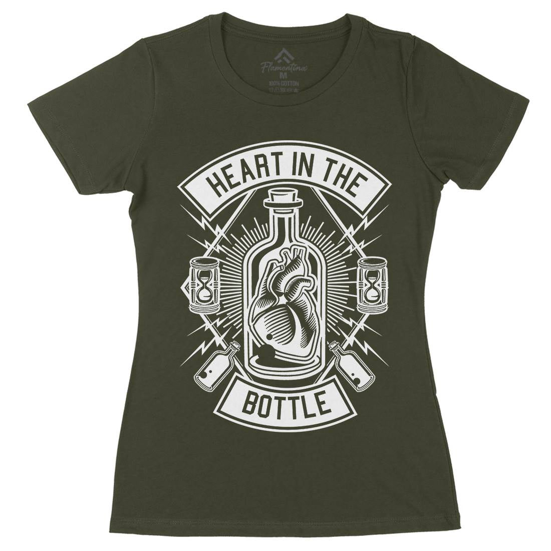 Heart In The Bottle Womens Organic Crew Neck T-Shirt Navy B552