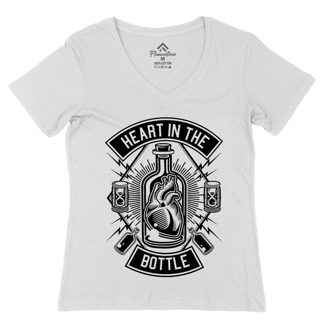 Heart In The Bottle Womens Organic V-Neck T-Shirt Navy B552