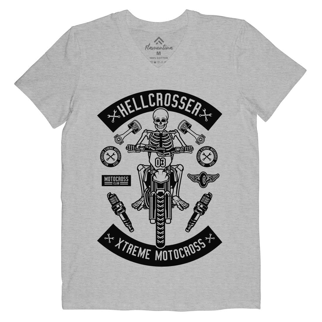 Hell Crosser Mens V-Neck T-Shirt Motorcycles B553