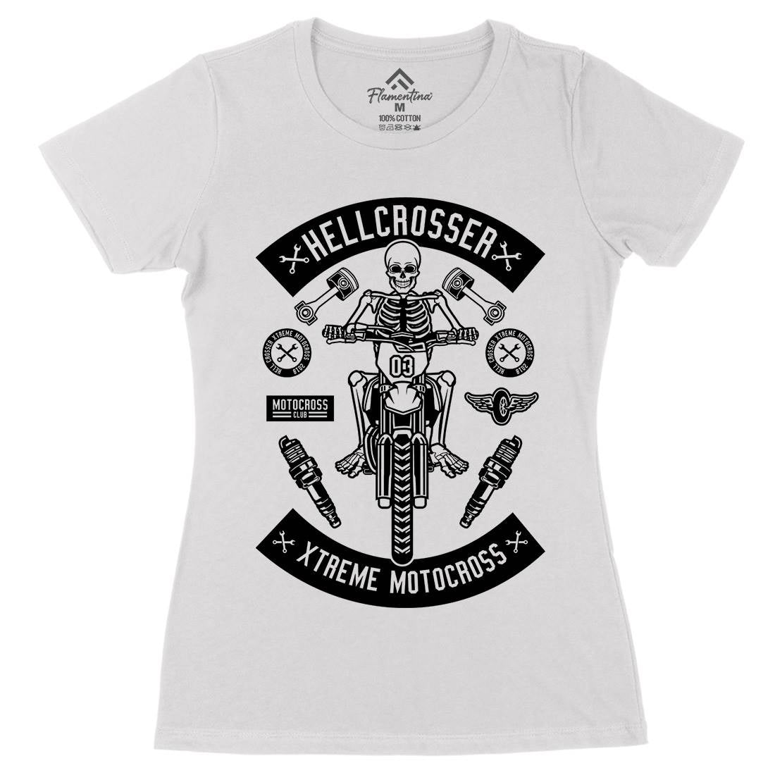 Hell Crosser Womens Organic Crew Neck T-Shirt Motorcycles B553