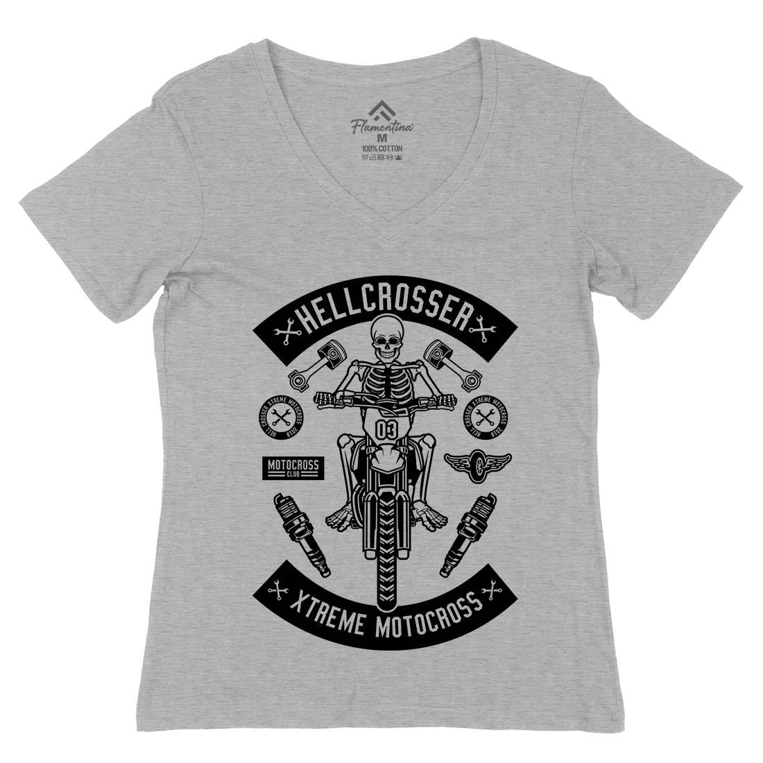 Hell Crosser Womens Organic V-Neck T-Shirt Motorcycles B553