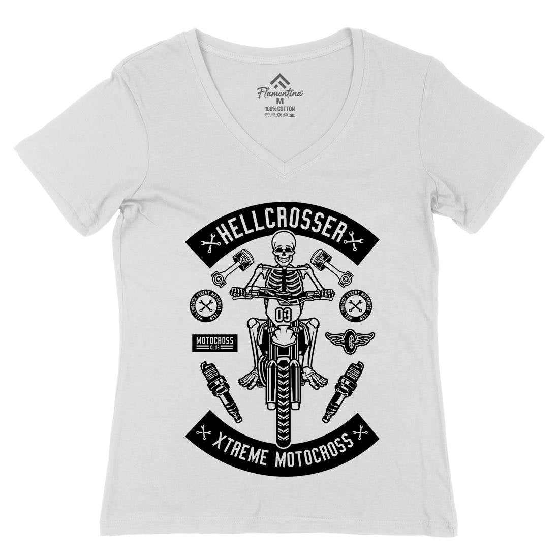 Hell Crosser Womens Organic V-Neck T-Shirt Motorcycles B553