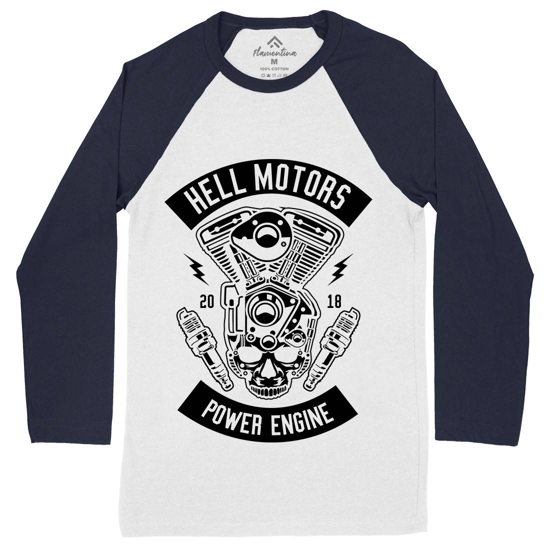 Hell Motors Mens Long Sleeve Baseball T-Shirt Motorcycles B554