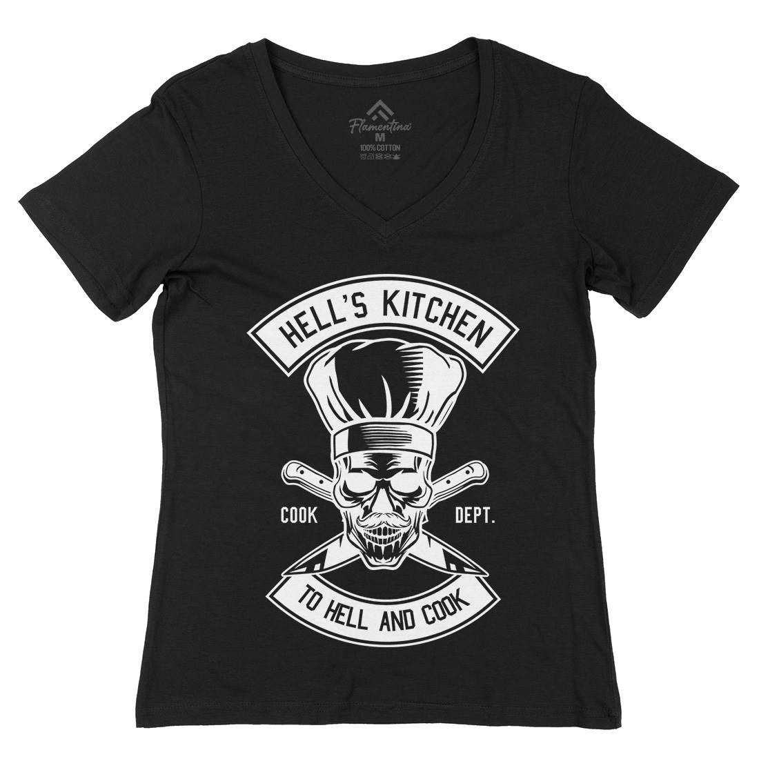 Kitchen Hell Womens Organic V-Neck T-Shirt Food B555