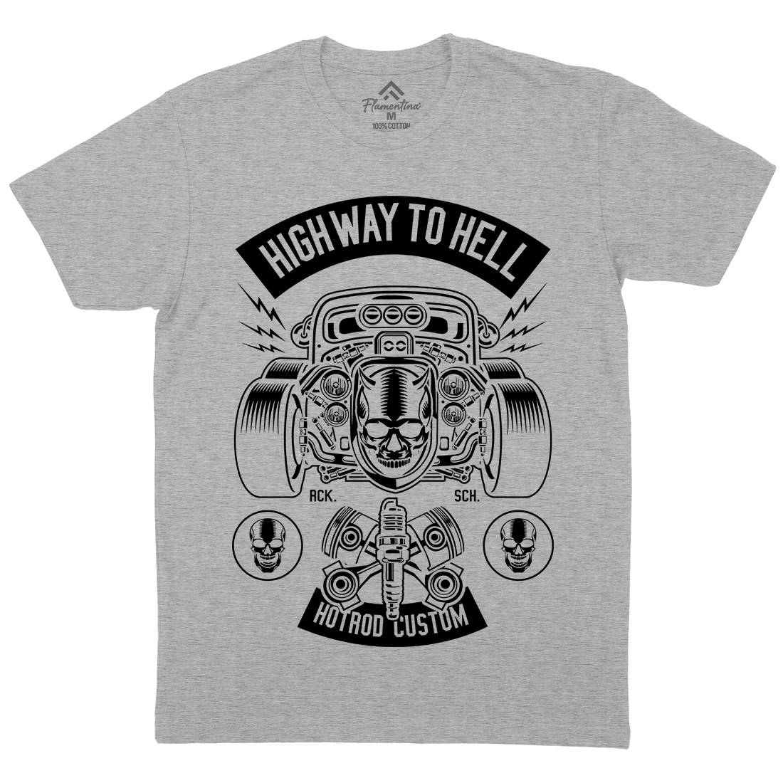 Highway To Hell Mens Organic Crew Neck T-Shirt Cars B556