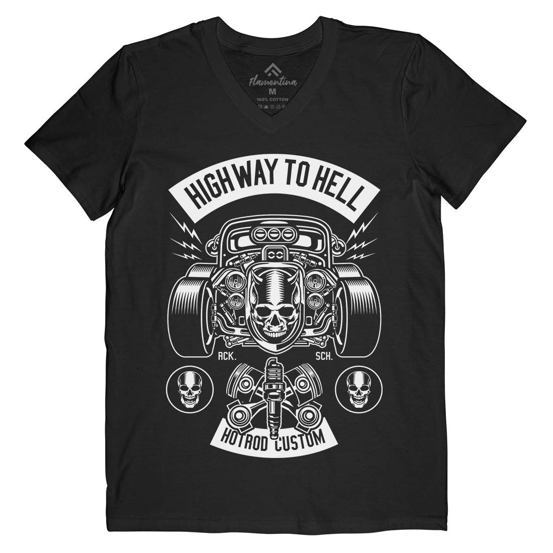 Highway To Hell Mens Organic V-Neck T-Shirt Cars B556
