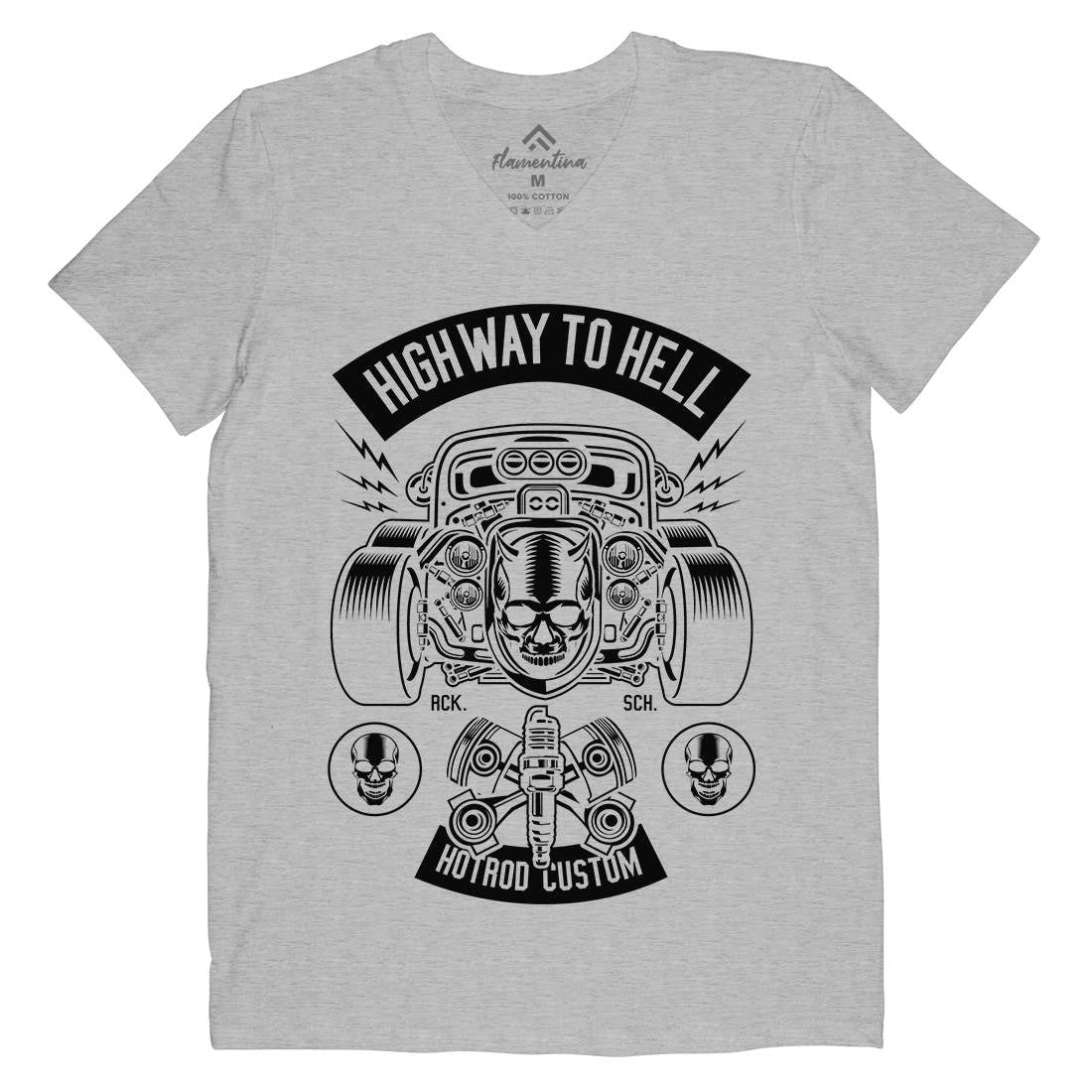 Highway To Hell Mens Organic V-Neck T-Shirt Cars B556