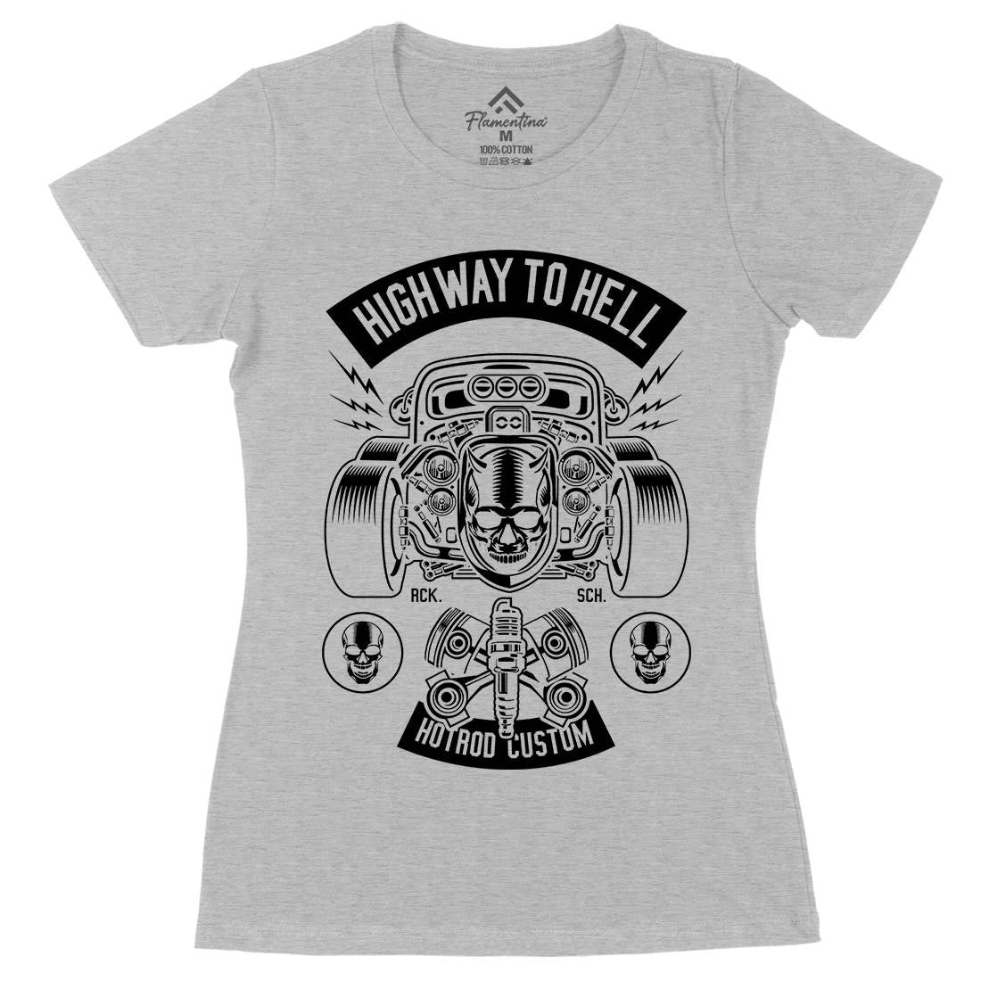Highway To Hell Womens Organic Crew Neck T-Shirt Cars B556