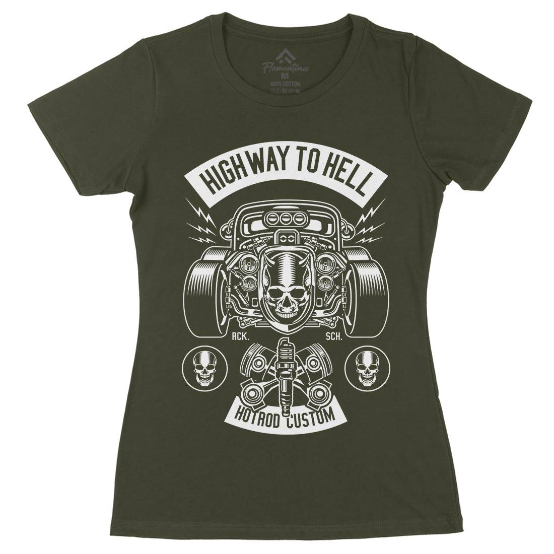 Highway To Hell Womens Organic Crew Neck T-Shirt Cars B556