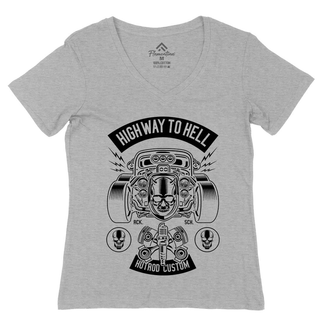 Highway To Hell Womens Organic V-Neck T-Shirt Cars B556