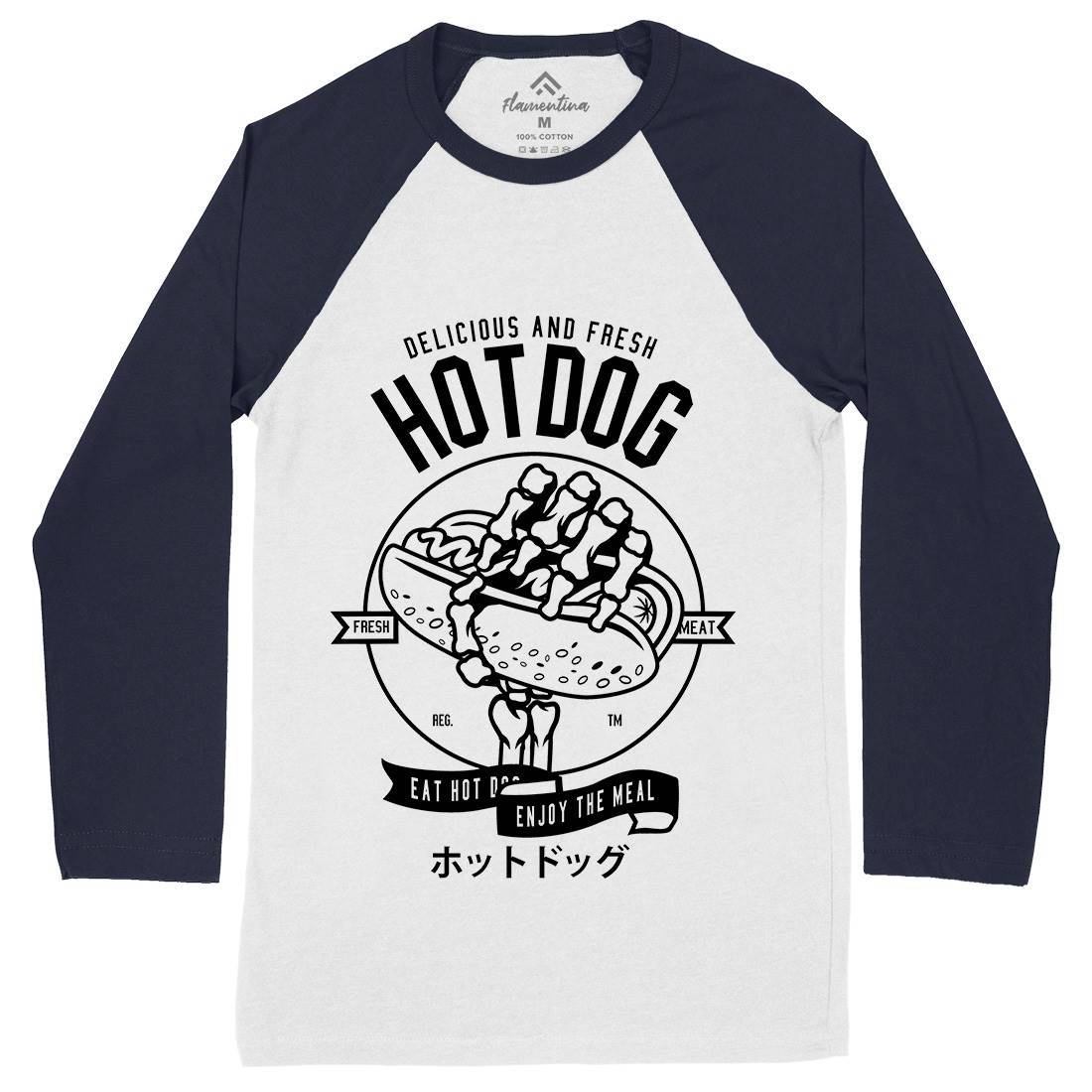Hot Dog Mens Long Sleeve Baseball T-Shirt Food B559