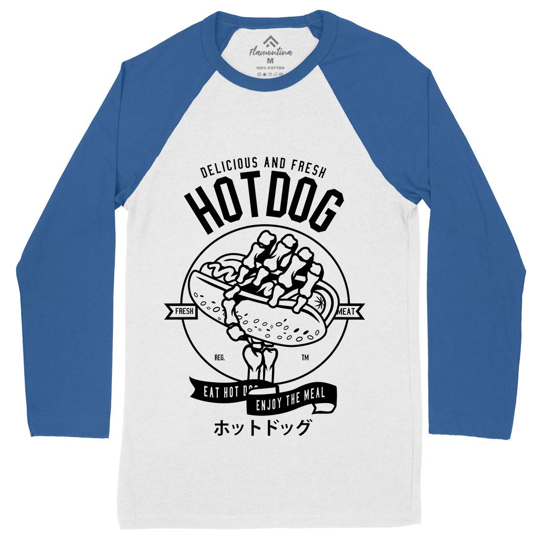 Hot Dog Mens Long Sleeve Baseball T-Shirt Food B559