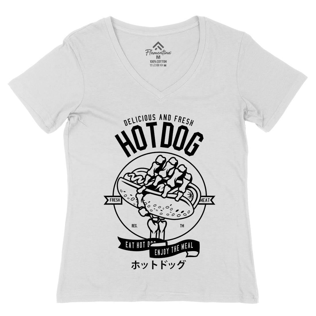 Hot Dog Womens Organic V-Neck T-Shirt Food B559