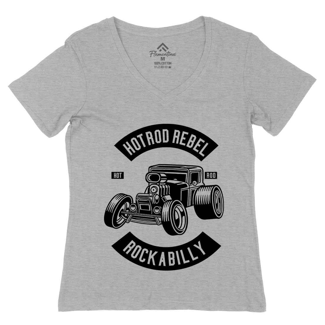 Hotrod Rebel Womens Organic V-Neck T-Shirt Cars B560