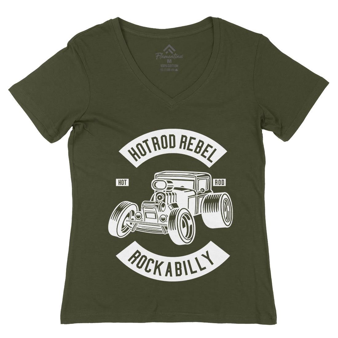 Hotrod Rebel Womens Organic V-Neck T-Shirt Cars B560