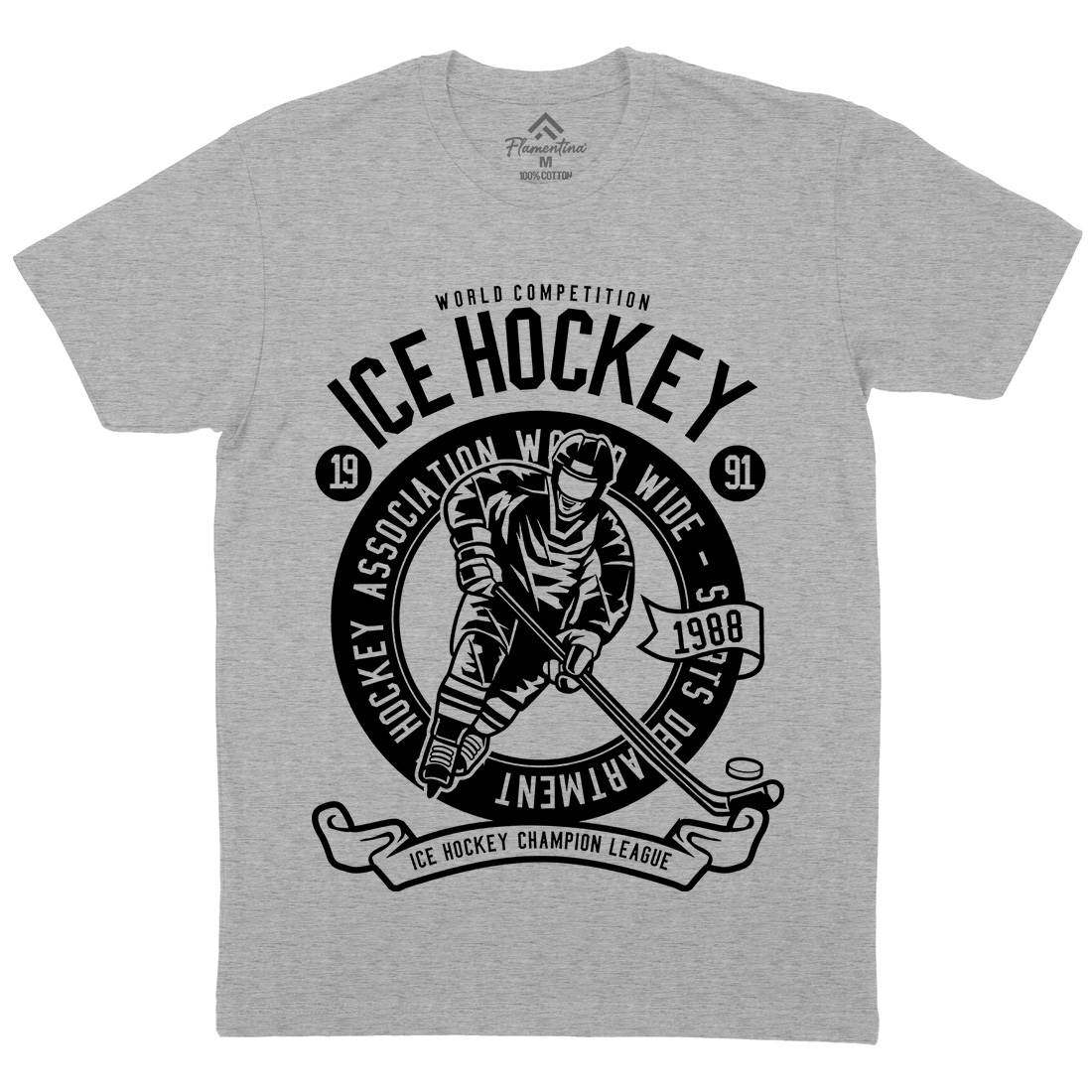 Ice Hockey Mens Organic Crew Neck T-Shirt Sport B563