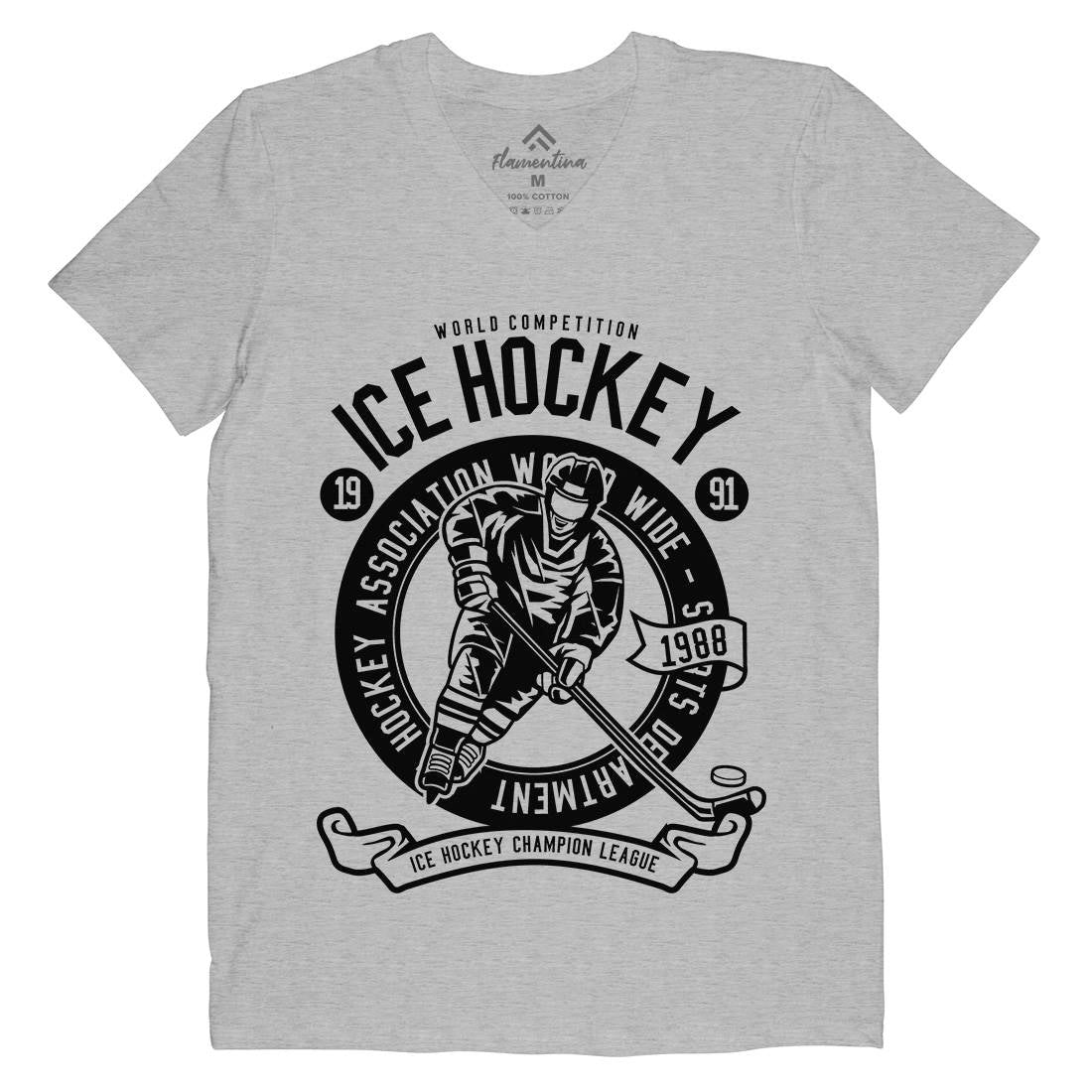 Ice Hockey Mens Organic V-Neck T-Shirt Sport B563