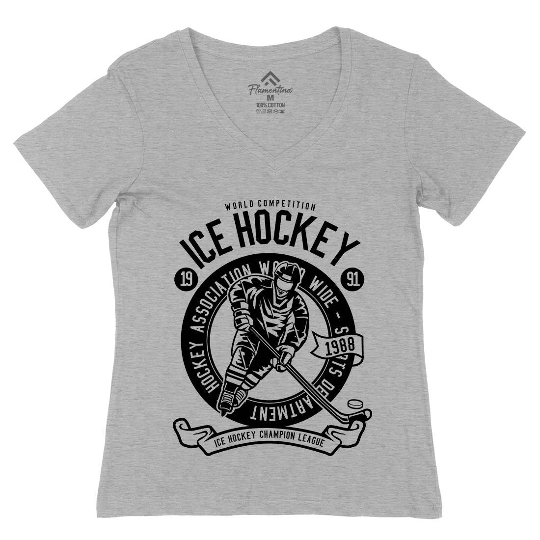 Ice Hockey Womens Organic V-Neck T-Shirt Sport B563