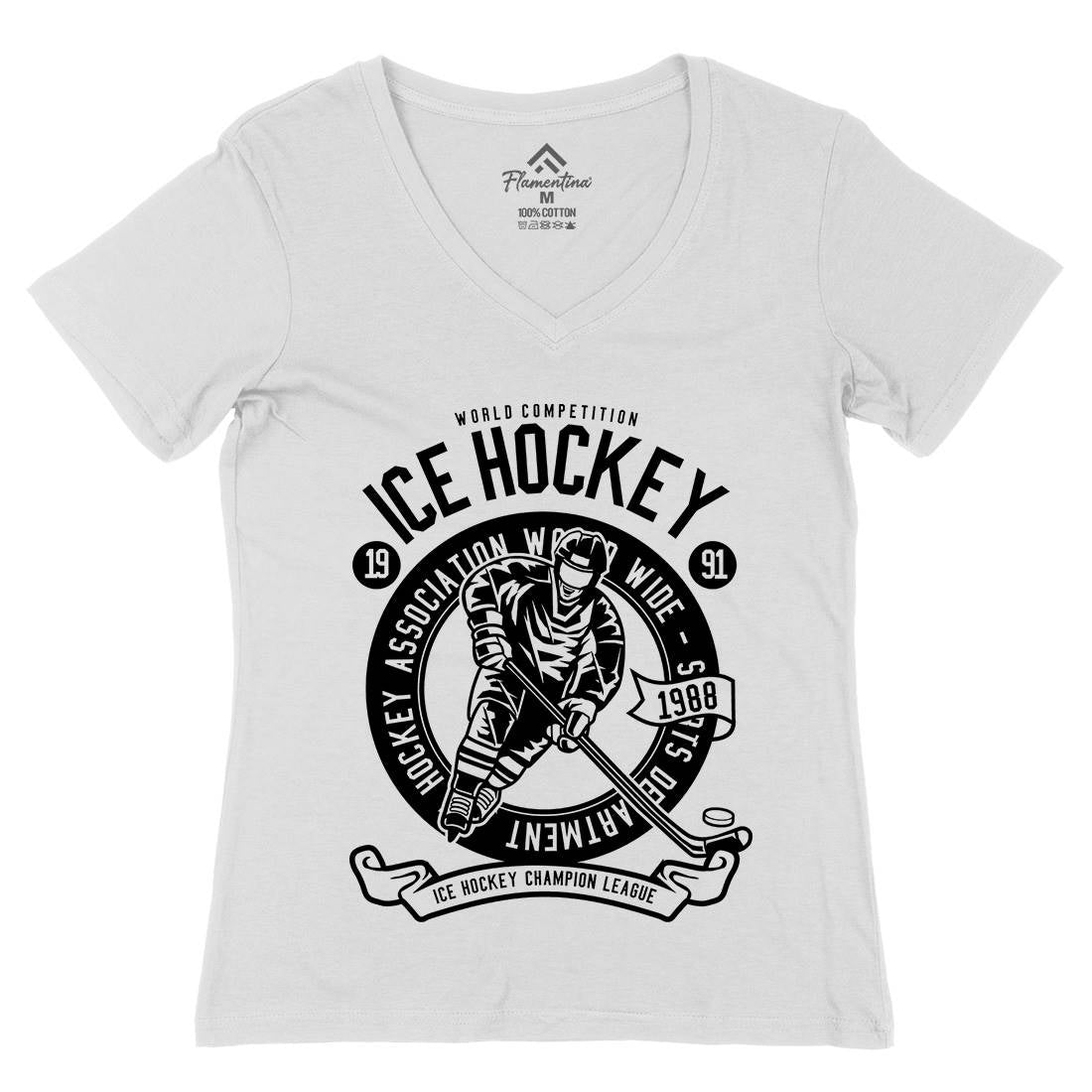 Ice Hockey Womens Organic V-Neck T-Shirt Sport B563