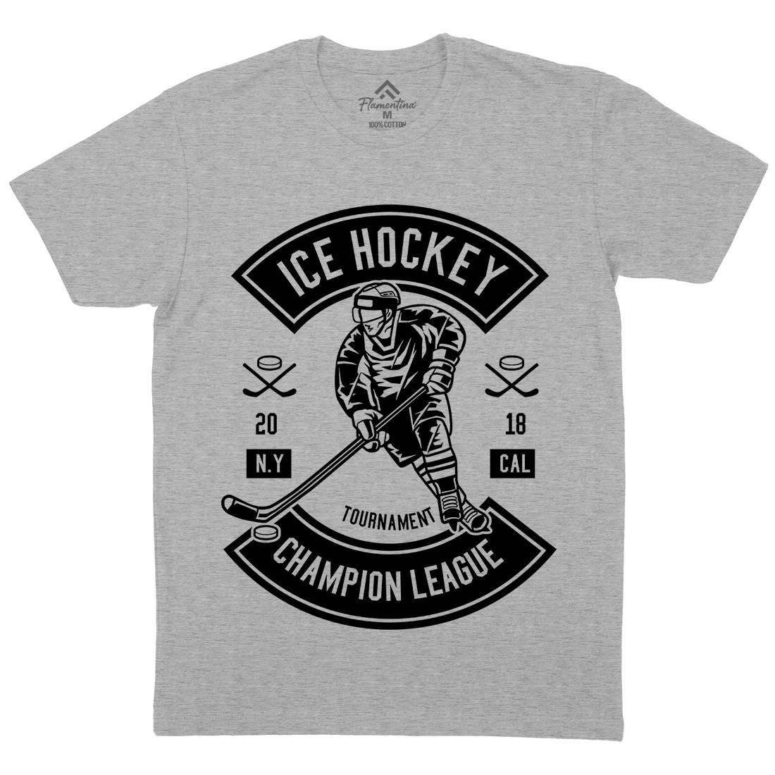 Ice Hockey Champion League Mens Organic Crew Neck T-Shirt Sport B564