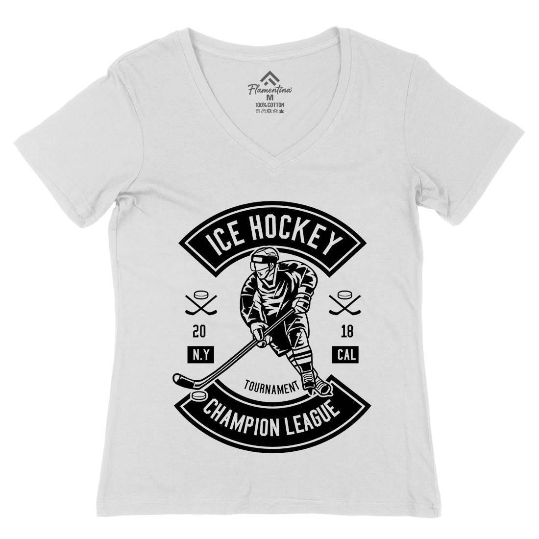 Ice Hockey Champion League Womens Organic V-Neck T-Shirt Sport B564