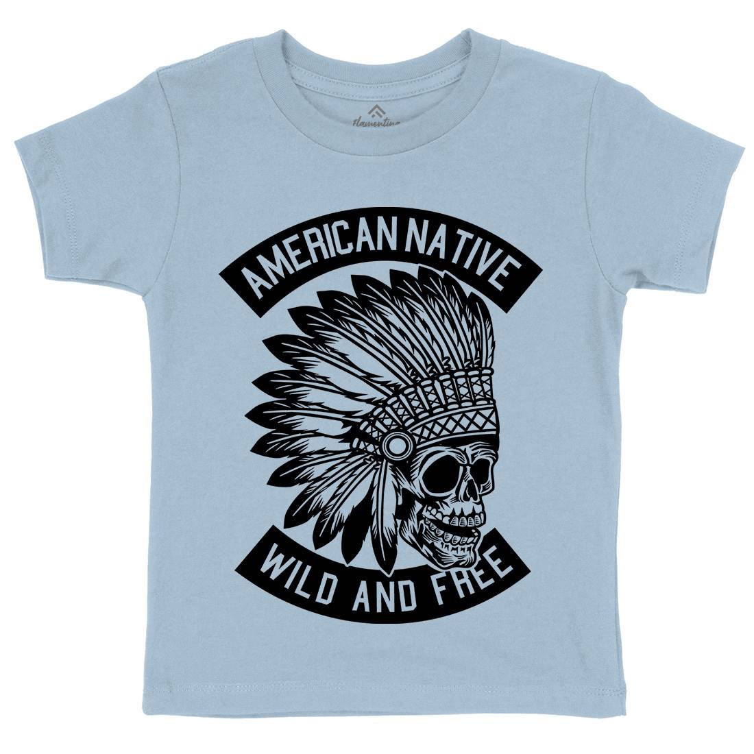 Indian Native Skull Kids Organic Crew Neck T-Shirt American B567