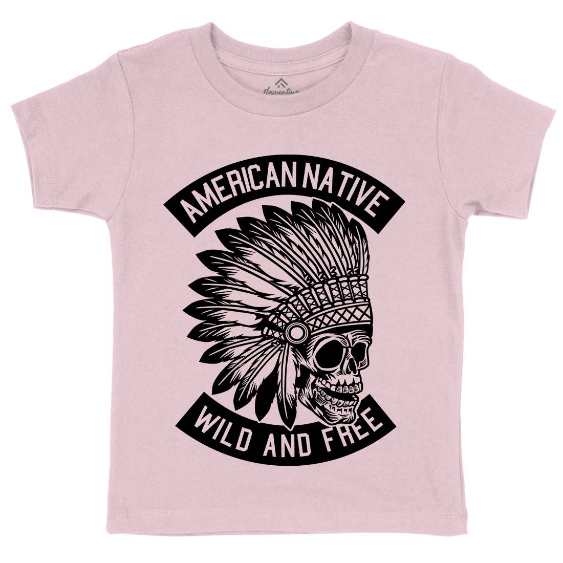 Indian Native Skull Kids Organic Crew Neck T-Shirt American B567