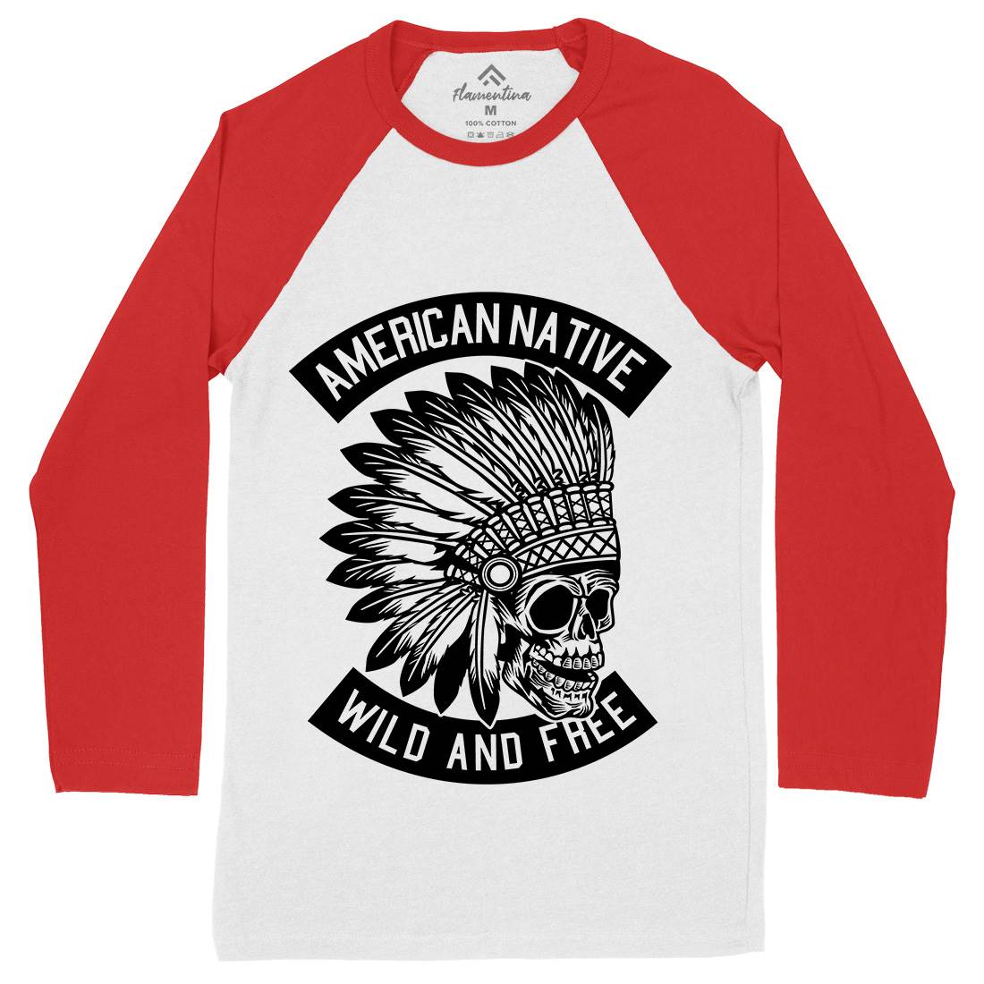 Indian Native Skull Mens Long Sleeve Baseball T-Shirt American B567