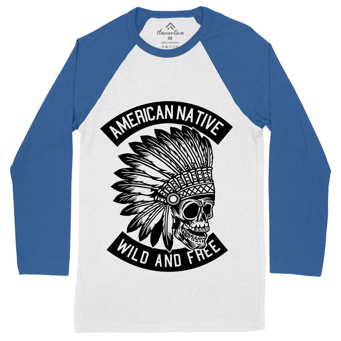 Indian Native Skull Mens Long Sleeve Baseball T-Shirt American B567